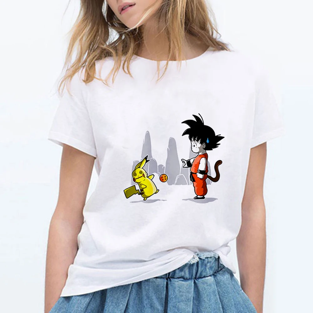 Новые модные женские туфли футболки Pokemon kawaii футболка аниме Pika Для женщин футболка Пикачу футболка хлопок короткий рукав для девочек Футболки-топы