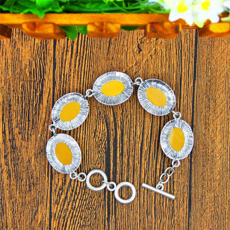 Oval Resin Bead Jewelry Set Antique Silver Plated Necklace Earrings Bracelet Fashion Jewelry TS414