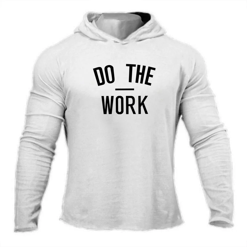 

Brand Gym Clothing DO THE WORK Long Sleeve Slim Hooded T Shirt Men Cotton Tee Shirt Bodybuilding and Fitness Sportwear TShirt