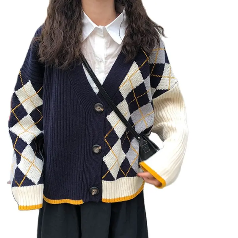 

Кардиган женский вязаный с узором ромбиками, осень-весна