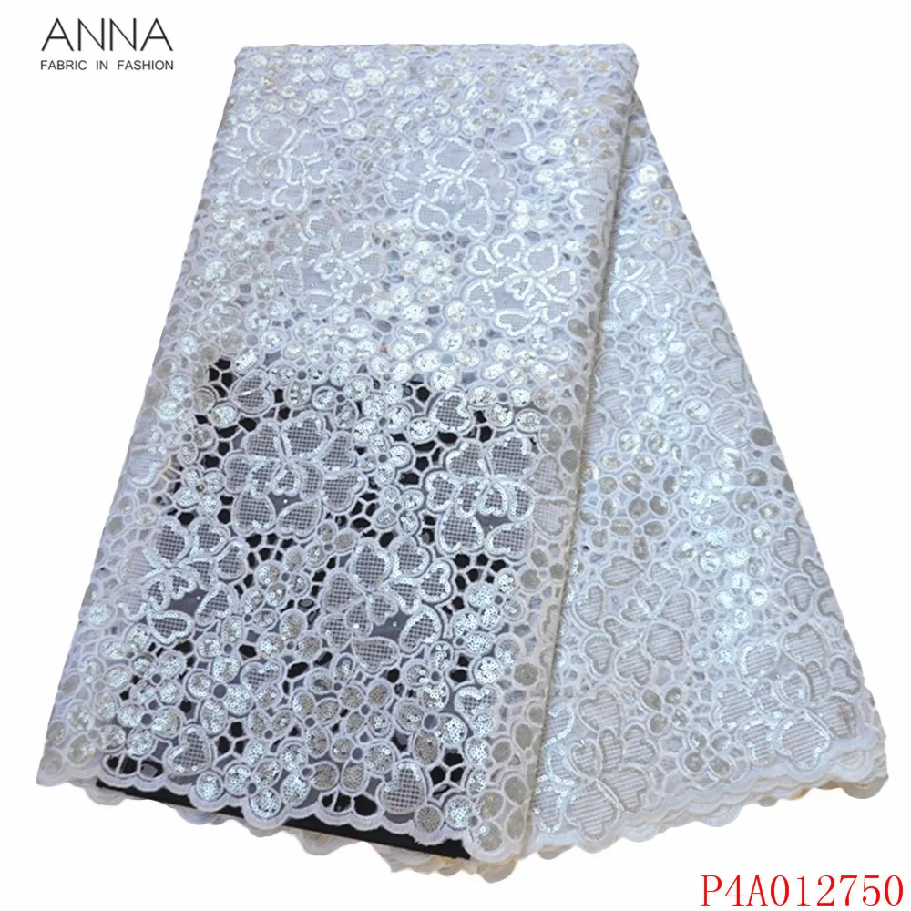 

Anna latest white nigerian sequins lace african organza fabric 2021 high quality embroidery with stones 5 yards/piece for sewing