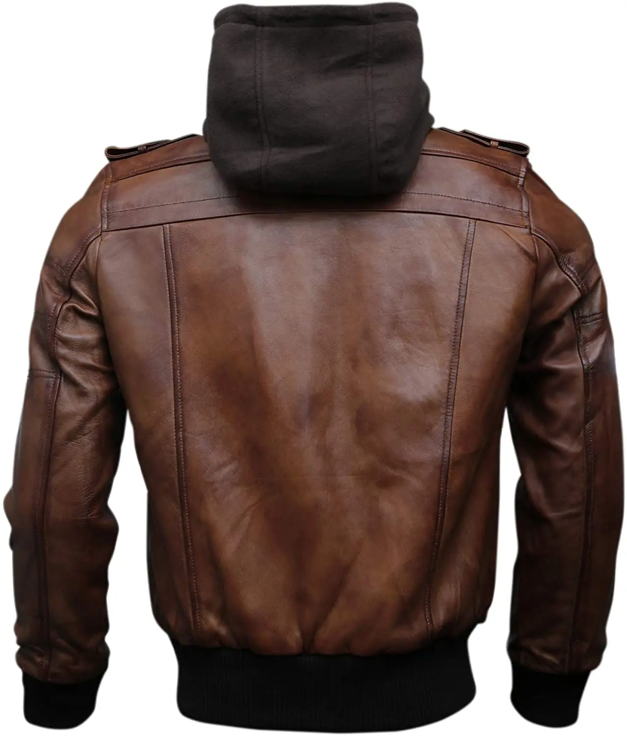 

Mens Genuine Black Hooded Bomber Leather Jacket | Real Lambskin Waxed Brown Leather Jackets for Men with Removable Hood