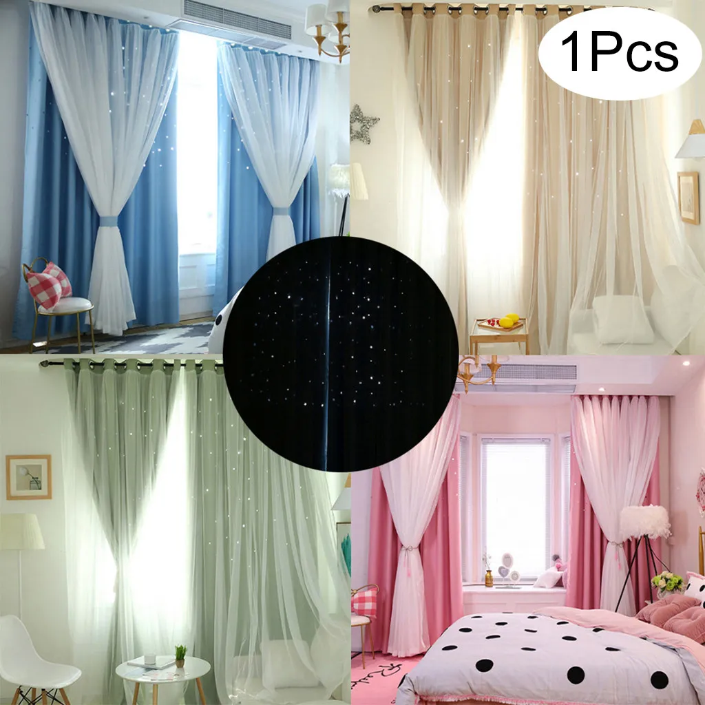 

Dreamlike Starry Drape Curtain Decorative Tulle with Blackout Window Curtain Valance Full Shading Hung Tube Curtains