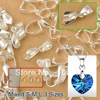 24hours free shipping 120pcs mix size s m l jewelry findings bail connector bale pinch clasp 925 sterling silver pendant