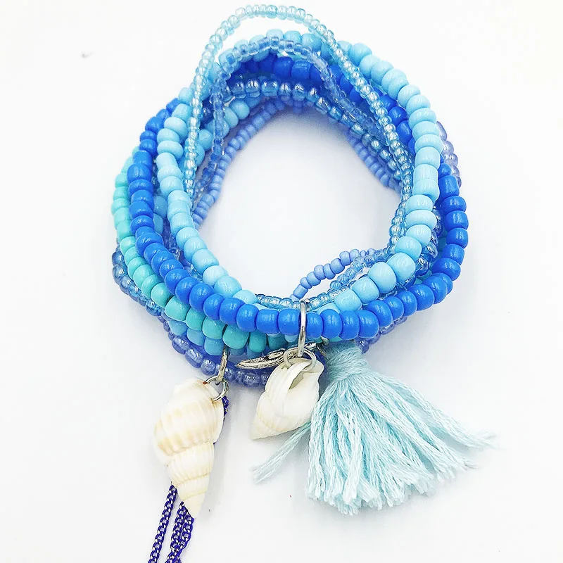 Женский эластичный браслет с бусинами и кисточками|Браслеты шармами| |