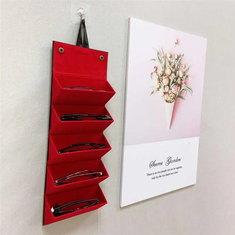 

1 Pc 5 Slots Foldable Leather Eyewear Storage Box Display Sunglasses Eyeglasses Travel Organizer Case Multiple Hanging Container