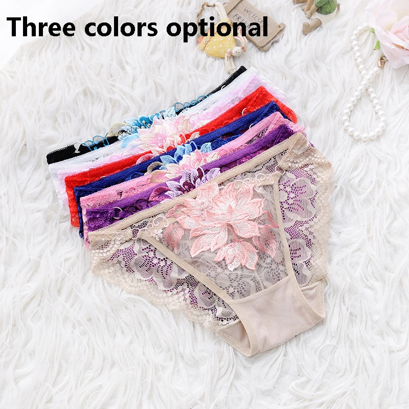 Сексуальное кружевное нижнее белье с вышивкой и большим цветком Сетчатое