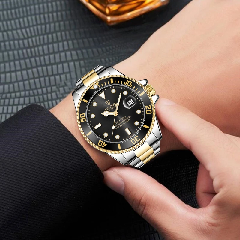 

Top Luxury Tevise Men's Fashion Automatic Mechanical Watch Stainless Steel Strap Men's Watch Luminous Date Business Watch