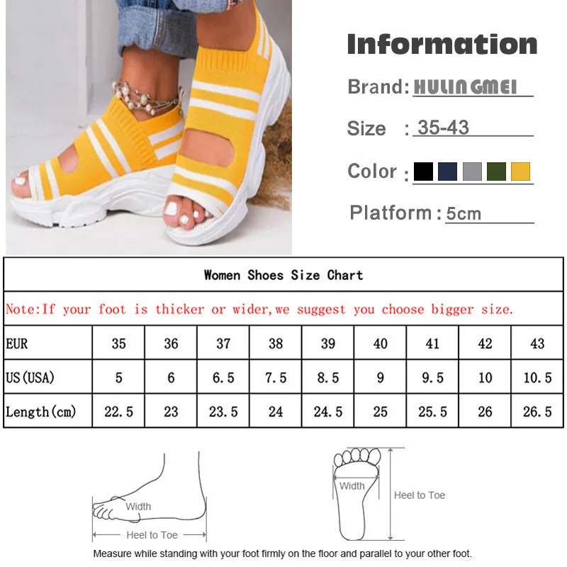 

Women Mesh Sandals Stretch Fabric Slip On Hollow Out Peep Toe Thick Bottom Casual Breathable and comfortable Sandalias de Mujer