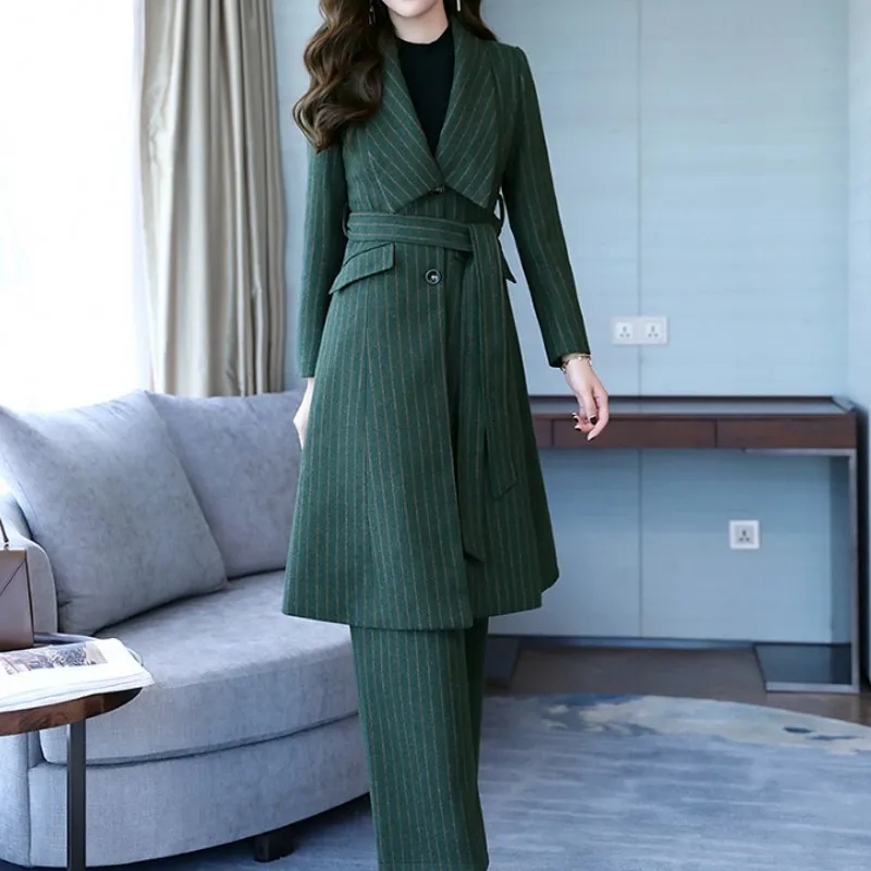 Женский комплект из двух частей: полосатые широкие брюки осень 2020 корейская мода