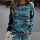Женская модная Толстовка с длинным рукавом, Повседневный пуловер с геометрическими элементами, Повседневная Женская туника с круглым вырезом на осень