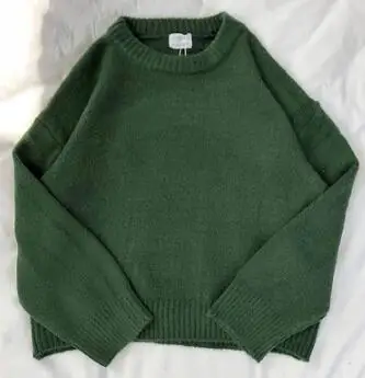 Однотонный зеленый вязаный свитер в Корейском стиле женские осенне-зимние