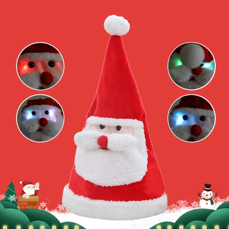 

Santa Hat Christmas Hats Soft Plush Crazy Hat for Kids Gift Party Favors Battery Supply Songs LED Holiday Jumping Hat