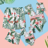 tropical leaf family matching swimsuits ruffled sleeve mother daughter swimwear mommy and me clothes father son swimming shorts