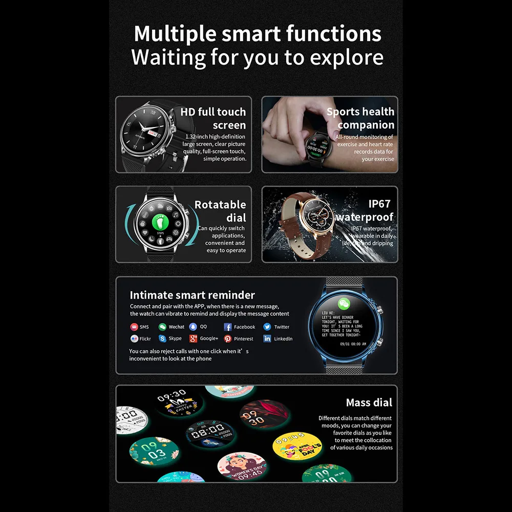 

CF81 smart watch full touch heart rate blood pressure sleep monitoring waterproof male / female fitness smart Watch