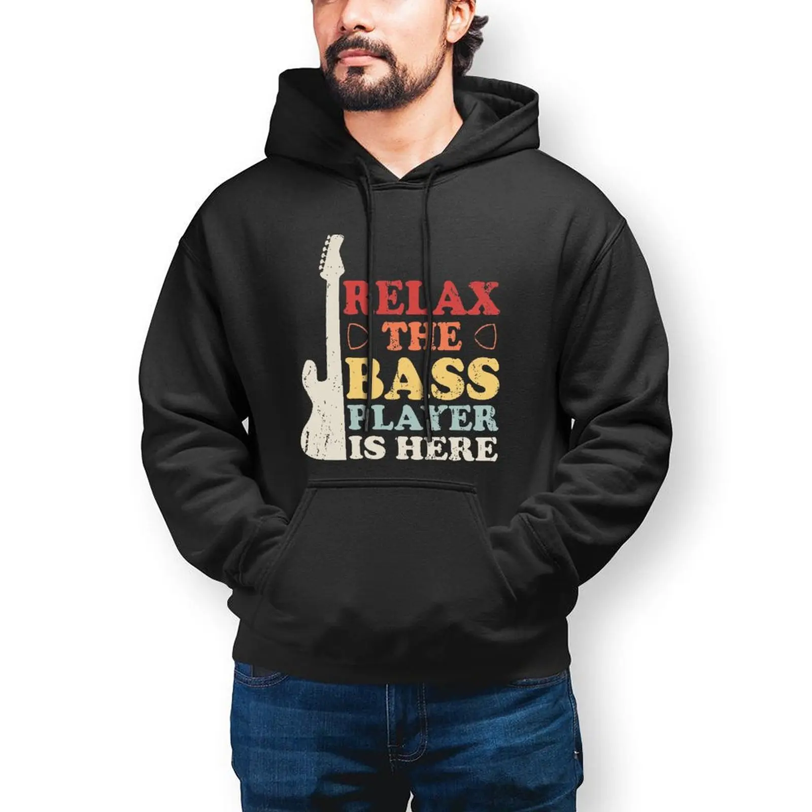 

Bass Guitar Letters Hoodie Bass Player Cool Long Sleeve Cotton Hoodies Men Warm Streetwear Pullover Hoodie