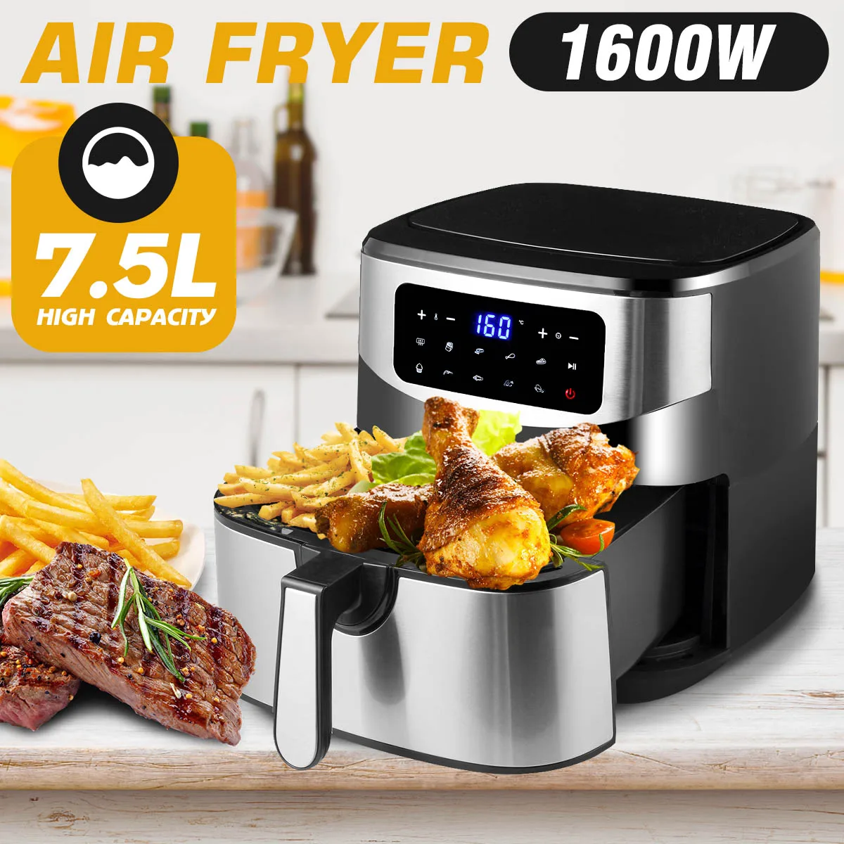 

AUGIENB 1600 л Вт умная фритюрница для дома безмасляная воздушная фритюрница духовка большая емкость машина для картофеля фри цифровой