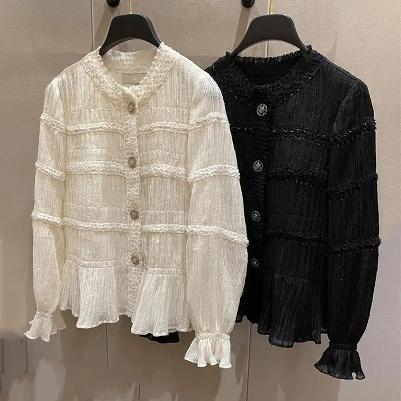 Блузка женская с воротником на пуговицах Свободный кардиган длинным рукавом