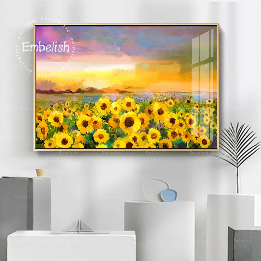 Настенные постеры с ручным рисунком подсолнуха в полях Красивый Ландшафт