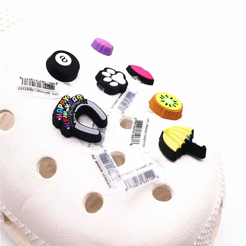 Original Designer Mini Shoe Accessories 8 Ball Umbrella Hairpin Kiwi Croc Charms Decaration for JIBZ Clog Girl Gifts Billiards