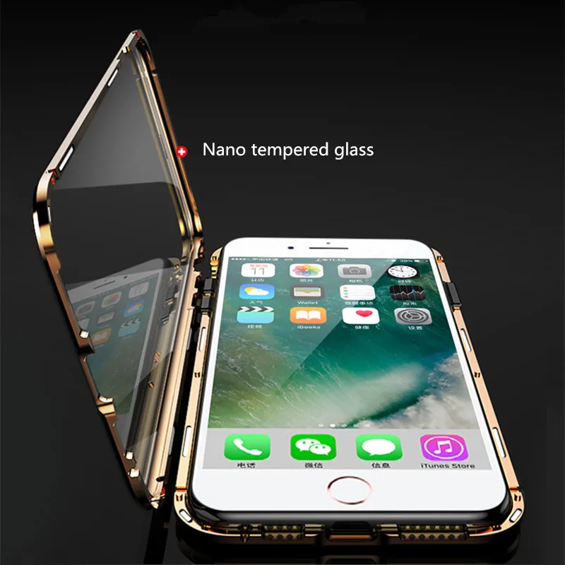 Магнитная Адсорбция металлический чехол для iPhone X 7 8 плюс Двусторонняя закаленное Стекло задний Чехол на магните для iPhone 6 6s X XS Max чехол