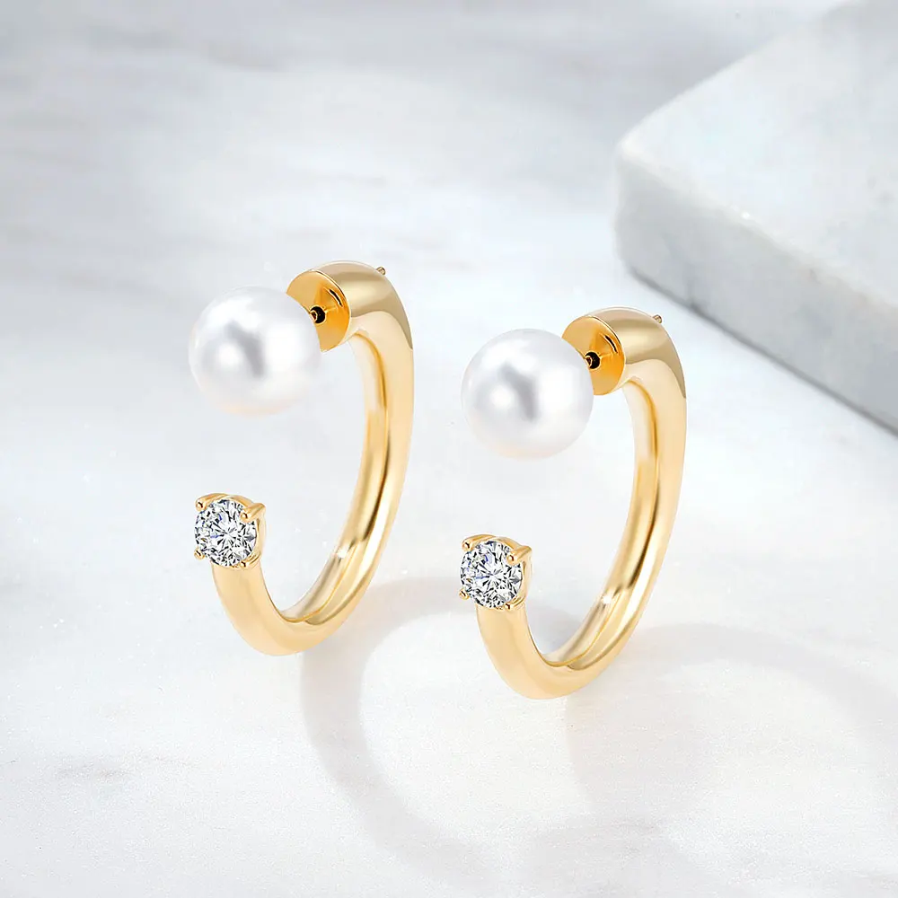 Серьги-кольца Viennios корейские женские круглые серьги-кольца с цирконом и жемчугом