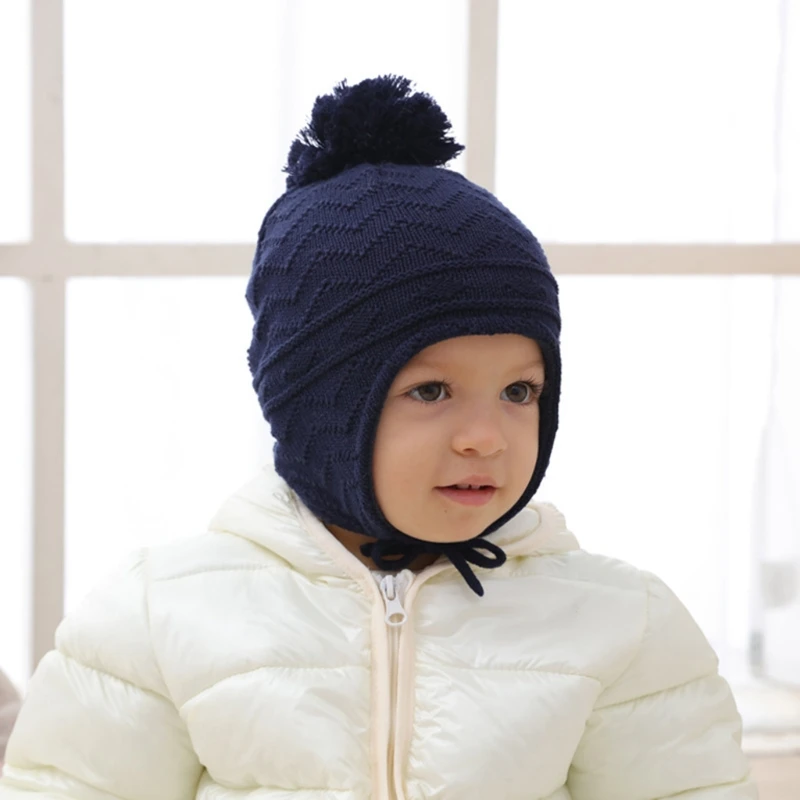 

Autumn Winter Warm Cute Hair Ball Baby Hat Infant Ear Protection Knitted Beanie