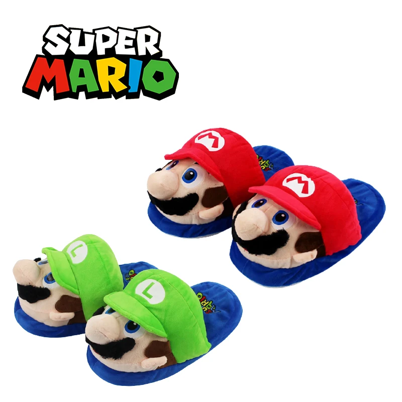 

27cm Mario Dolls Slippers Toys Home Shoes Cotton Plush Winter Home Woman Man Luigi Slipper Indoor Cute Slippers Birthday Gift