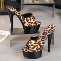 leopard print woman slippers sandals platform 2021 nightclub sexy high heels 15cm shoes slippers heels waterproof thick bottom