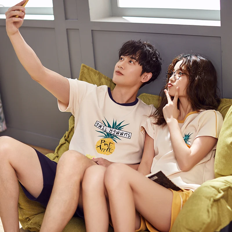 Пижама мужская хлопковая с коротким рукавом Повседневная модная для пар