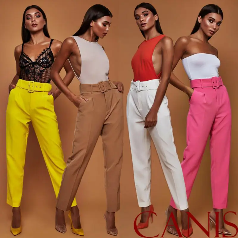 

2021 New Fashion High Waist Elastic Drawstring Women Pants Simple Casual Women Trousers