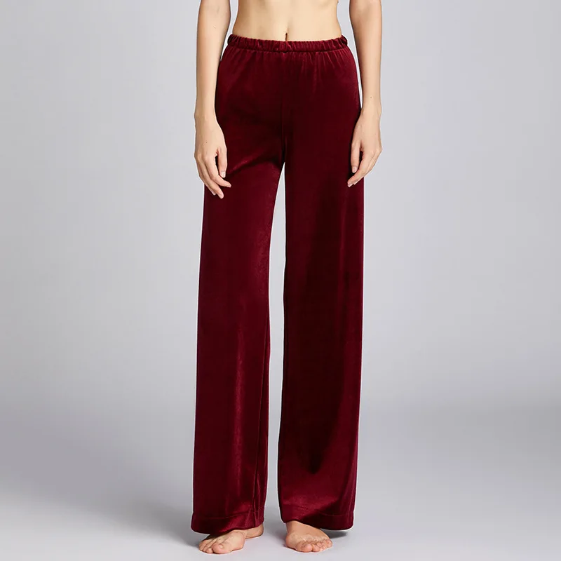 Золотистые бархатные широкие брюки для женщин осенью и зимой с высокой талией