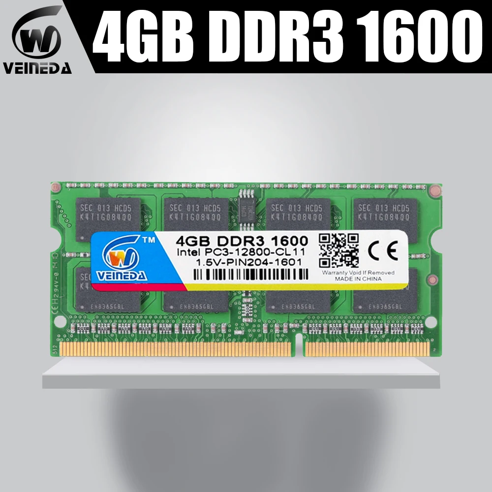 Оперативная память VEINEDA ddr3 4 Гб ноутбук 1600 МГц для всех ноутбуков Intel AMD ram Sodimm 204pin |