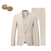 beige ivory men suit casual linen beach suit wedding groom stylish prom dress men party wear