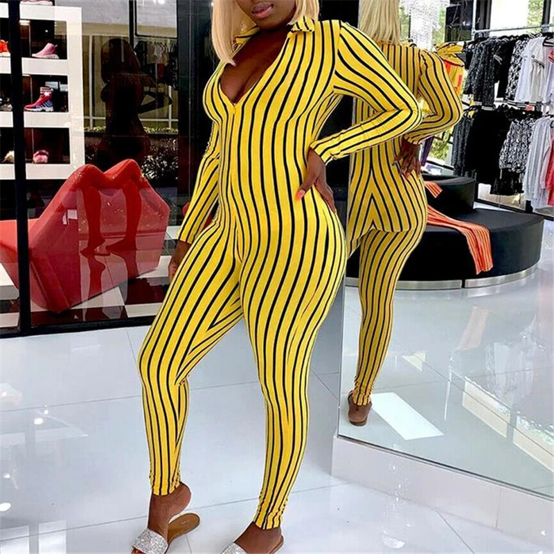 

Rompers Womens Jumpsuit Fashion Stripe Fit Skinny Overalls Combinaison Femme Streetwear Ladies Casual One Piece Clothes 2019