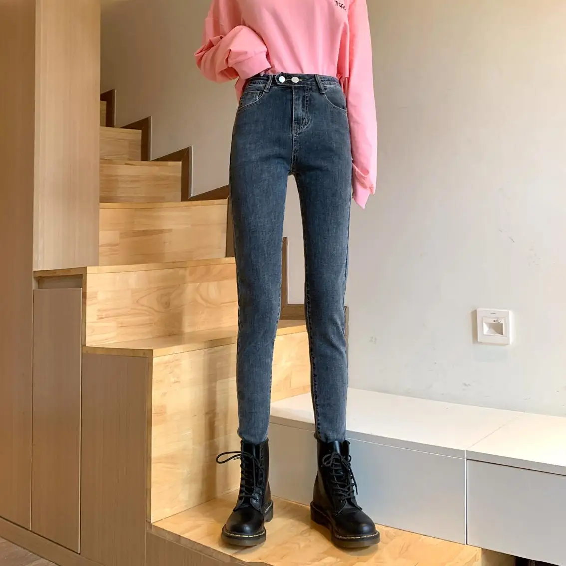 

JXMYY 2020 autumn and winter new high-waisted tight-fitting slim-leg jeans stretch slim pencil pants trousers