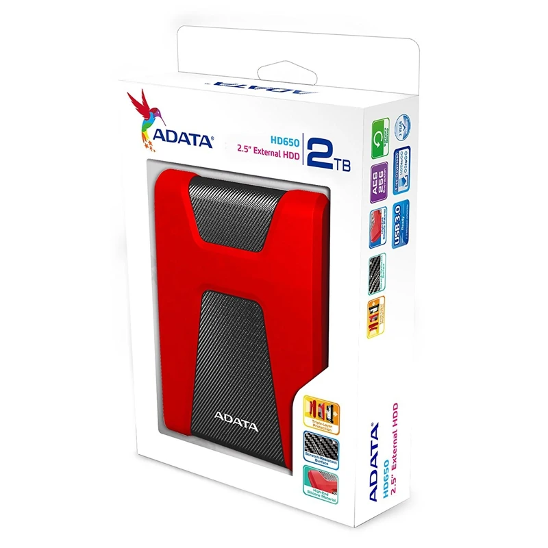 Жесткий диск A Data USB 3.0 2Tb AHD650 2TU31 CRD HD650 DashDrive Durable 2.5&quot красный|Внешние жесткие диски|
