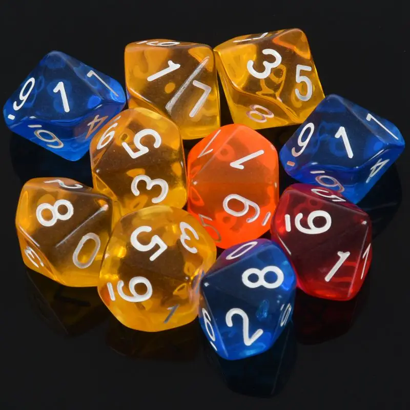 10-Dices D10 10-сторонняя игральная кость из драгоценного камня для РПГ Подземелья и Драконы настольные игры прозрачный желтый