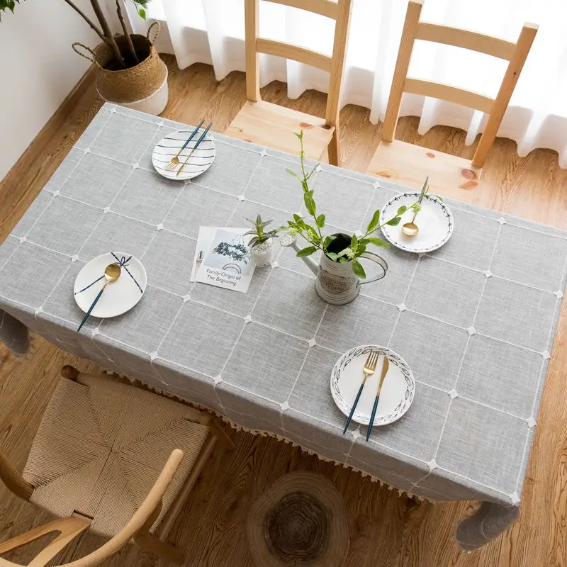 

Modern Simple Cotton Linen Tablecloth Plaid Tassel Rectangular Dining Table Cloth For Christmas Banquet Decor Hotel Table Mat