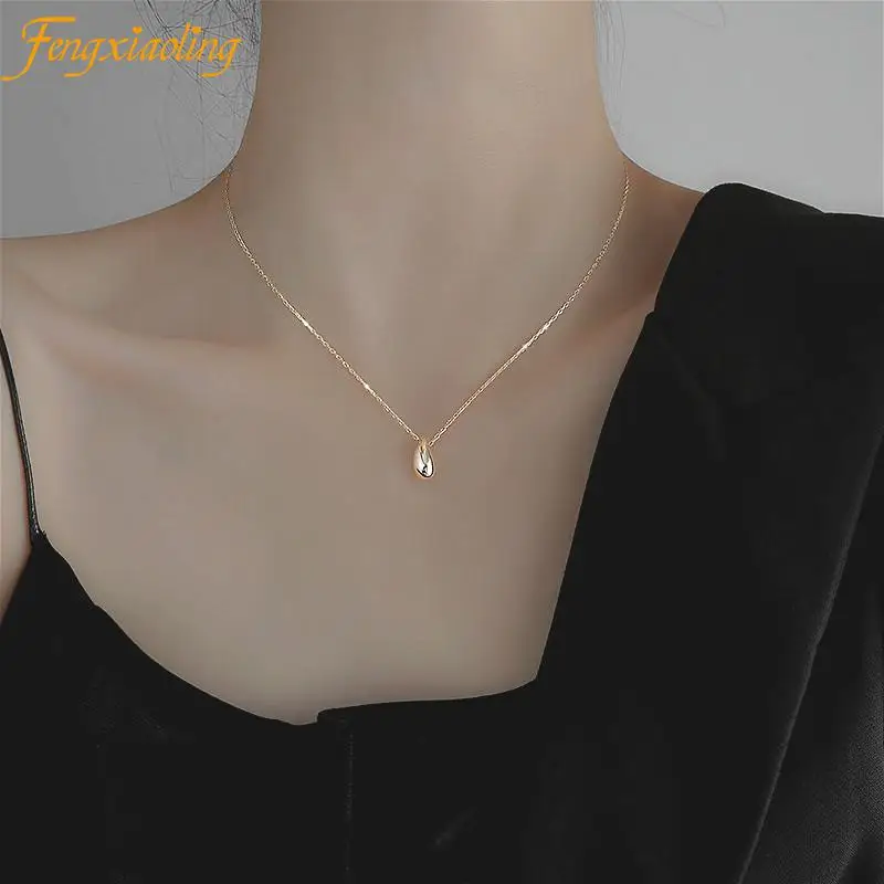 

Fengxiaoling Shining Water Drop Pendant Necklaces 925 Sterling Silver Simple Necklace Women Office/career Valentines Day Gifts