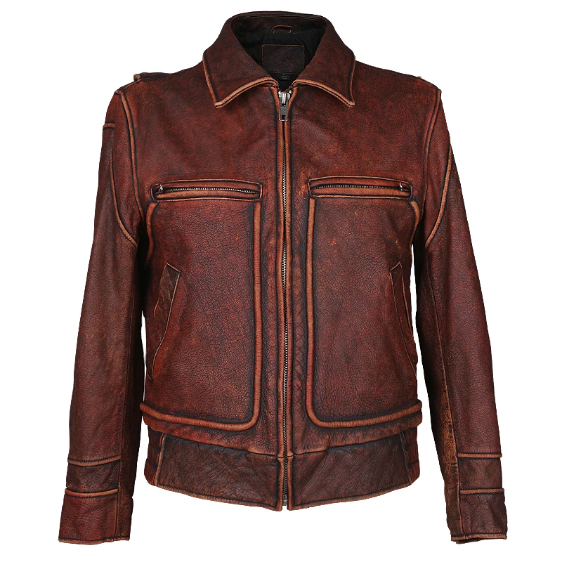 

2020 New Men Retro Vintage Brown Genuine Leather Jacket Fashion Soft Cow Slim fit Jackets Thick Cowhide Russia Winter Coats