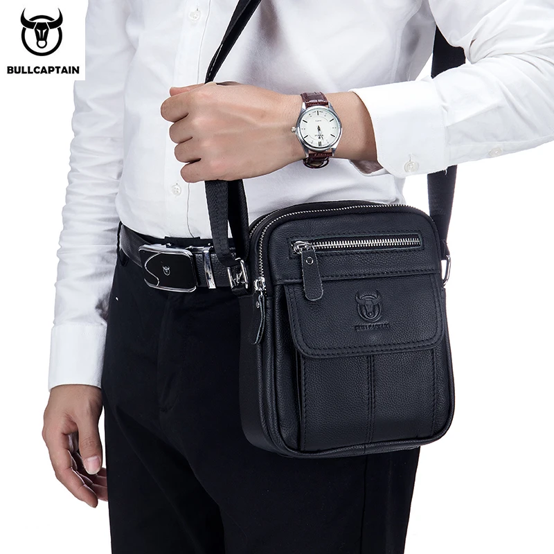 BULLCAPTAIN Men's Genuine leather Top layer cowhide business casual one-shoulder messenger bag Shoulder bag 016