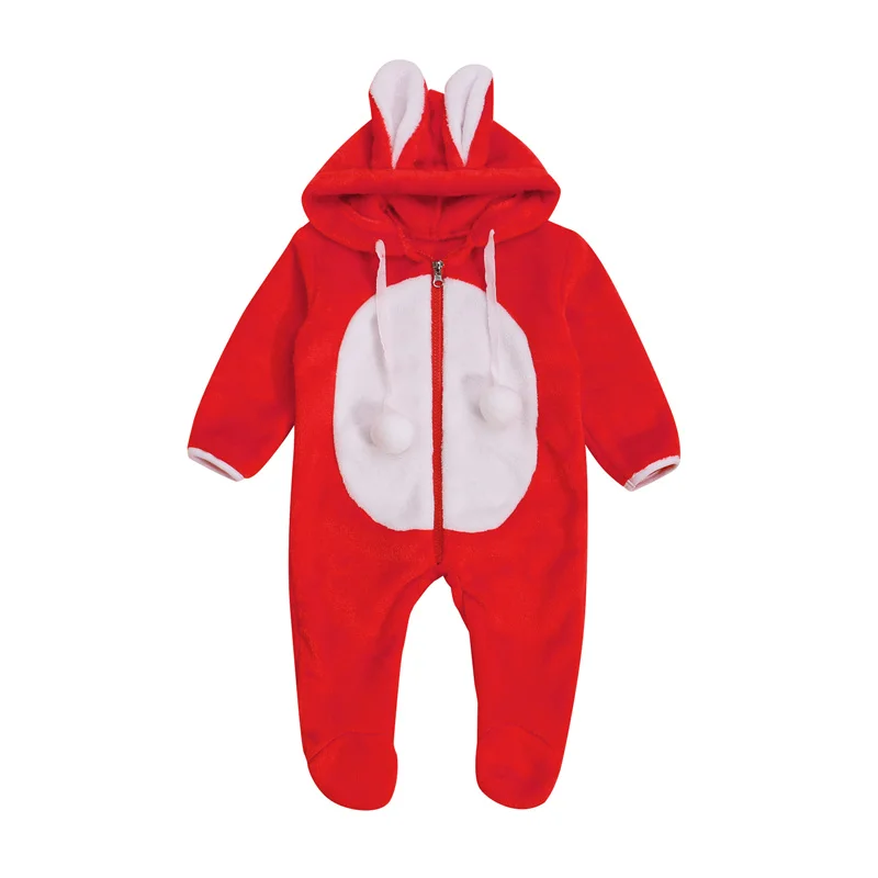 

Baby Boys Girls Winter Casual Hooded Romper,0-12Months Toddler Infant Color Block Warm Footed Jumpsuit with Rabbit Ears,Pom Poms