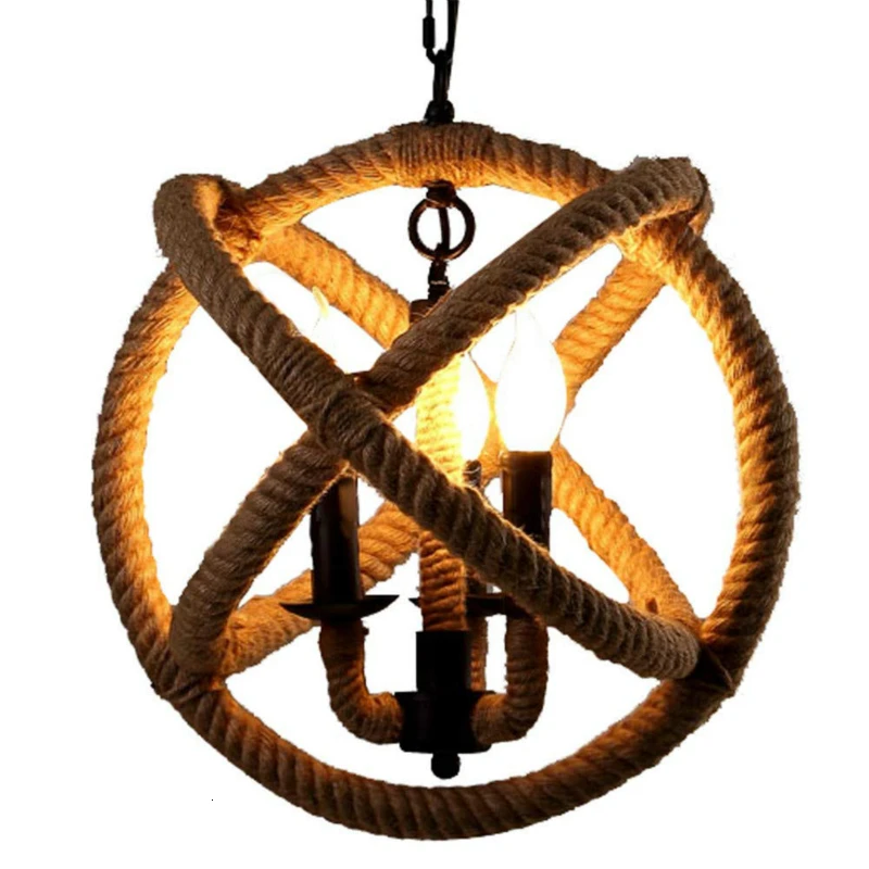 3 классические ретро лампы пеньковая веревка люстра Кантри стиль подвесные