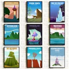 Ретро-постеры для путешествий в классическом фильме, винтажная страна чудес, неверland Mt Olympus, пейзаж, холщовая живопись, современные картины, домашний декор