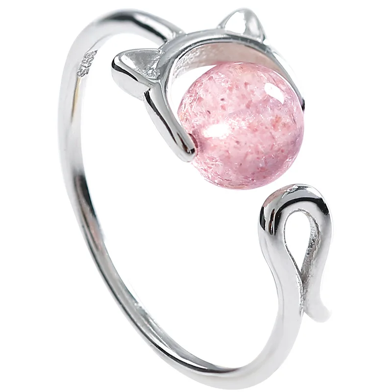 Женское регулируемое кольцо с кристаллом в виде кошки|Кольца| |