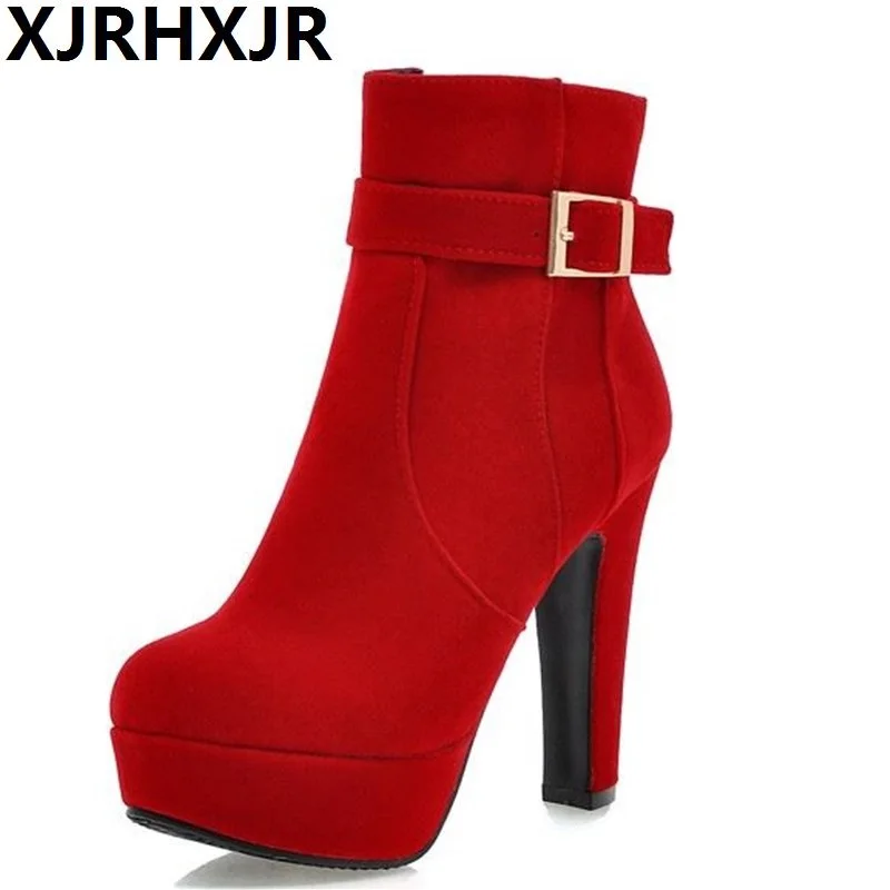 Сезон осень зима Пикантная обувь на высоком каблуке Полусапожки Модная женская