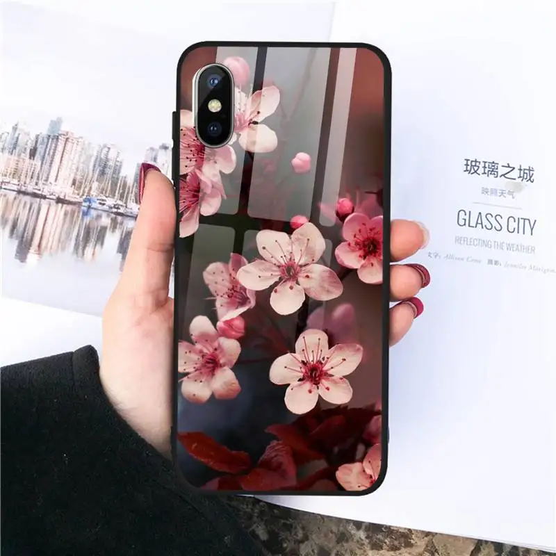 

Flor ciruela flor Phone Case Tempered glass For iphone 11 12 PRO MAX X XS XR 5C 6 6S 7 8 plus