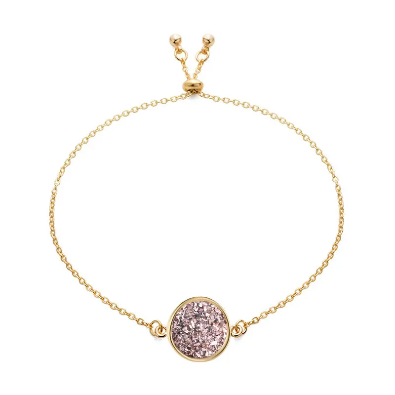 14 Модный Регулируемый Круглый круглый полимерный Druzy браслет Drusy из искусственной смолы Druse камень Золотая Серебряная цепочка ювелирное изделие для женщин подарок - Окраска металла: 14