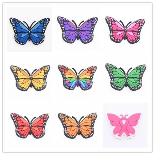 1PCS PVC Butterfly Croc Charms  Shoe Decoration Beautiful Nails Famous Singer Buckles Garden JIBZ Accessories For Gifts